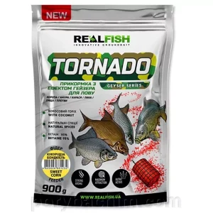 Рибальська прикормка RealFish TORNADO Фідер КУКУРУДЗА БОНДЮЕЛЬ 900г з ефектом Гейзера