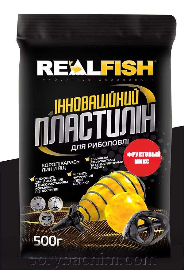 Пластилін рибальський REALFISH Фруктовий мікс 500г – насадка з фруктовим ароматом для карася, ляща та коропа