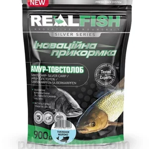 Рибальська прикормка RealFish Амур-Товстолоб Пряжене молоко 1 кг з ефектом гейзера